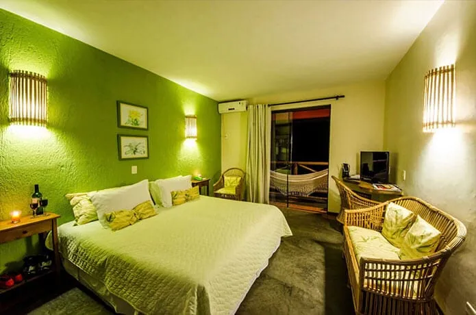 Quarto da Pousada Bambuza com vista para a varanda